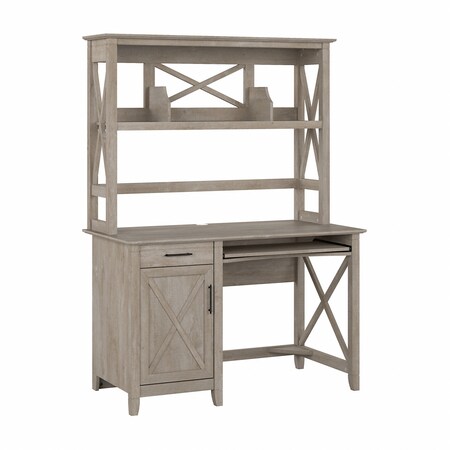 Bush Business Furniture Key West 48W Small Computer Desk with Hutch in Washed Gray KWD248WG-03
